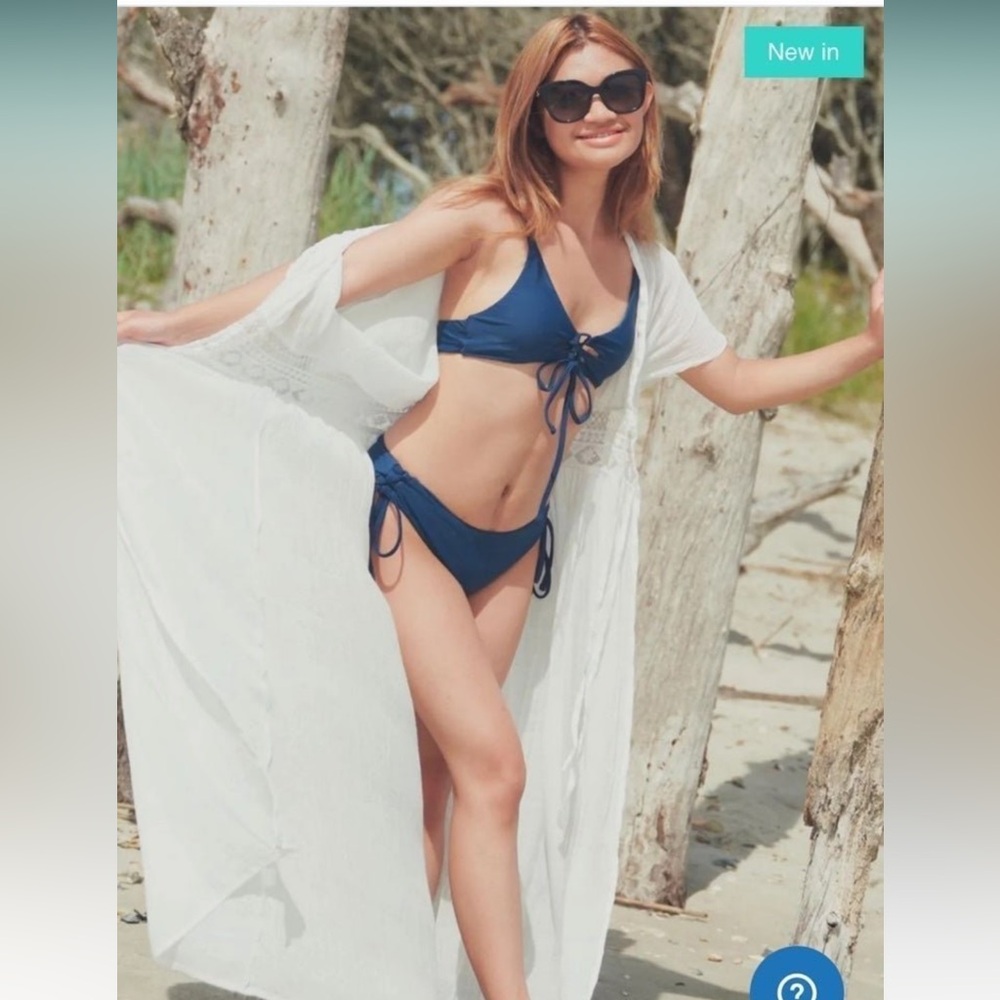 Ocean blue bikini set cheeky lace up medium large new